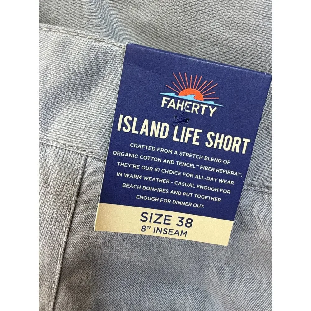 NWT Faherty Mens Gray 38 Island Life 8 Inch Shorts Casual Stretch Travel Comfort